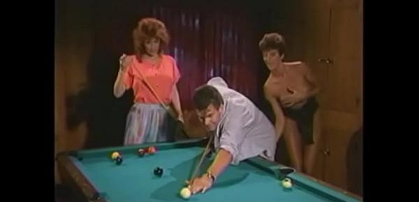  Nasty brunette Sharon Mitchell and playful redhaired floozie Viper became worn out muscular dude to the billiard saloon and made him fuck both of them right on the pool table